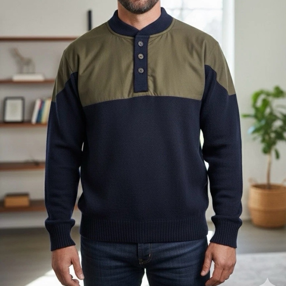 Filson Vintage Henley Guide Knit Wool Sweater Navy Blue 710 2XL Waxed Canvas USA